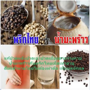 แก้ปวดหลังปวดเอวปวดเมื่อยตามร่างกาย น้ำมะพร้าวกับพริกไทยเม็ดเท่าอายุ.ดื่มแล้วหายโดยไม่ต้องผ่าตัด เห็นผลนักแล
